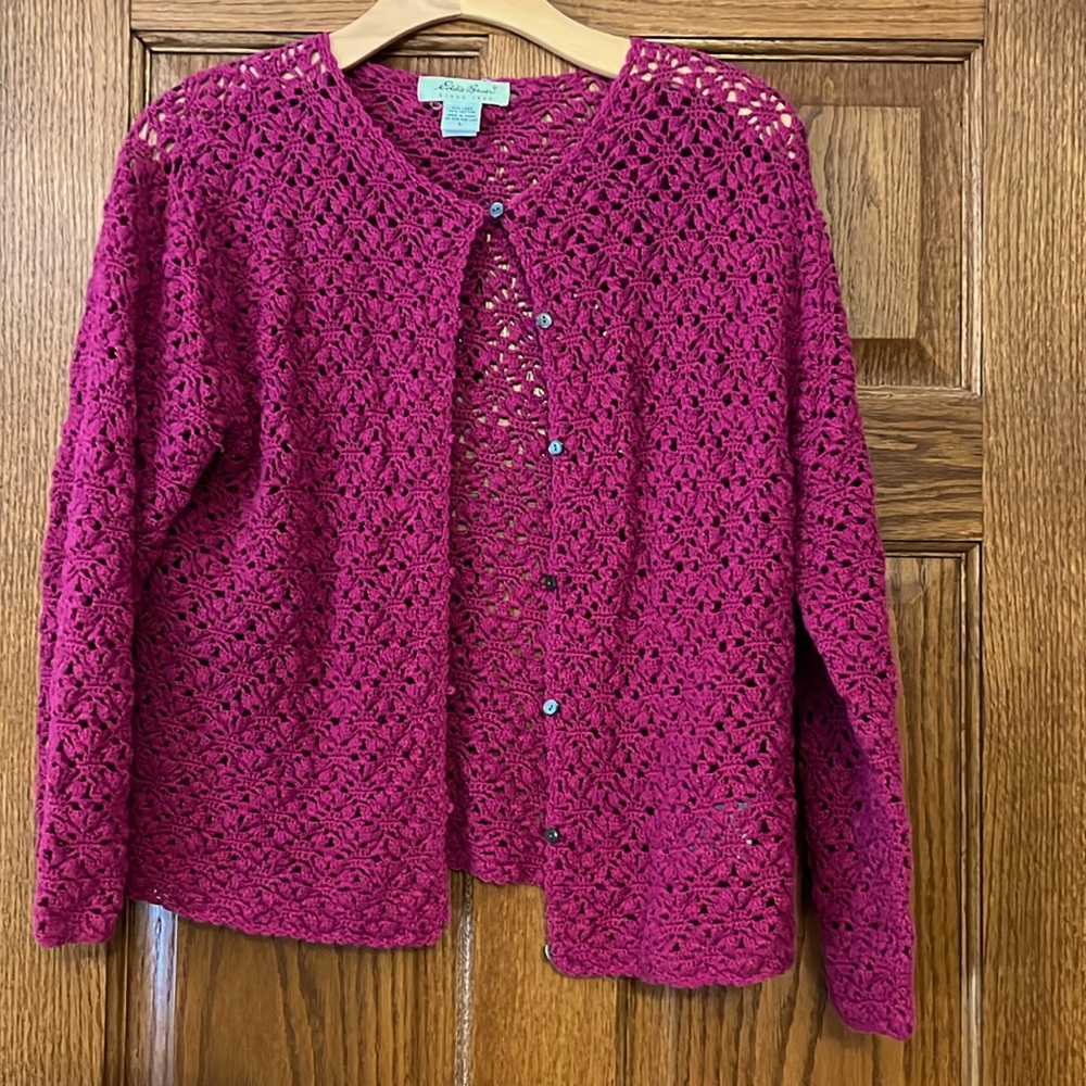 Eddie Bauer open-stitch pink summer cardigan